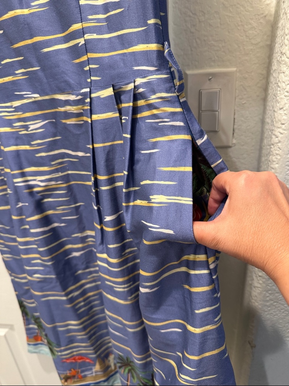 Palava UK Retro Riviera Dress Blue Size 10 Novelty Border Print Organic Cotton - Picture 6 of 15